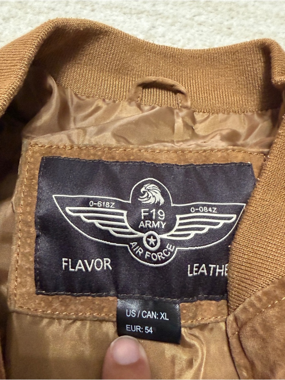 Flavor Pig Leather Brown Suede Bomber F19 Army Air Force Jacket Men's XL - Picture 4 of 9